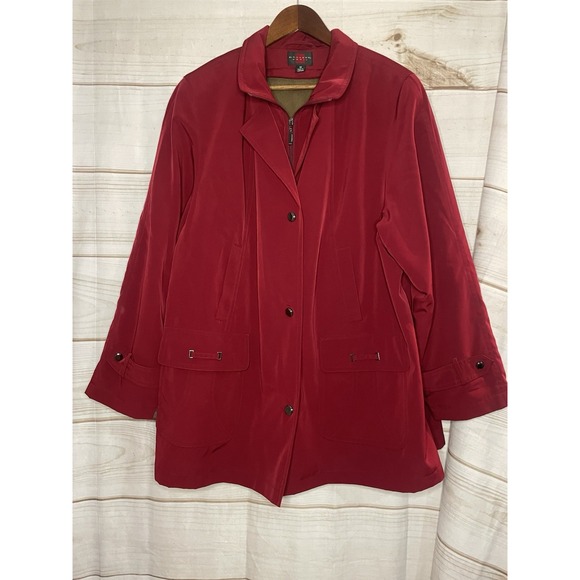 Gallery Red Wine Coat Jacket Women's Plus Size 1X Removable Liner Hood Pockets - Picture 1 of 13